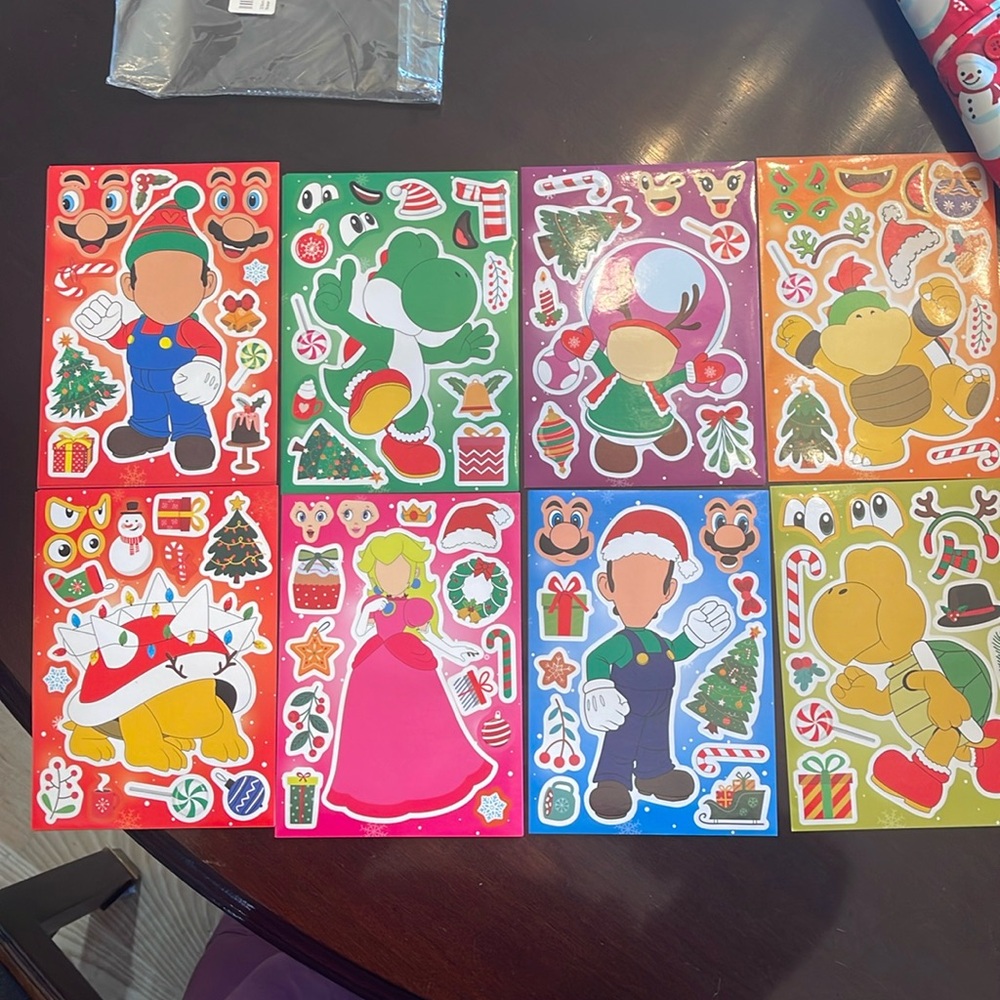 NIP 32 sheets Super Mario Christmas make a face craft activities sticker sheets